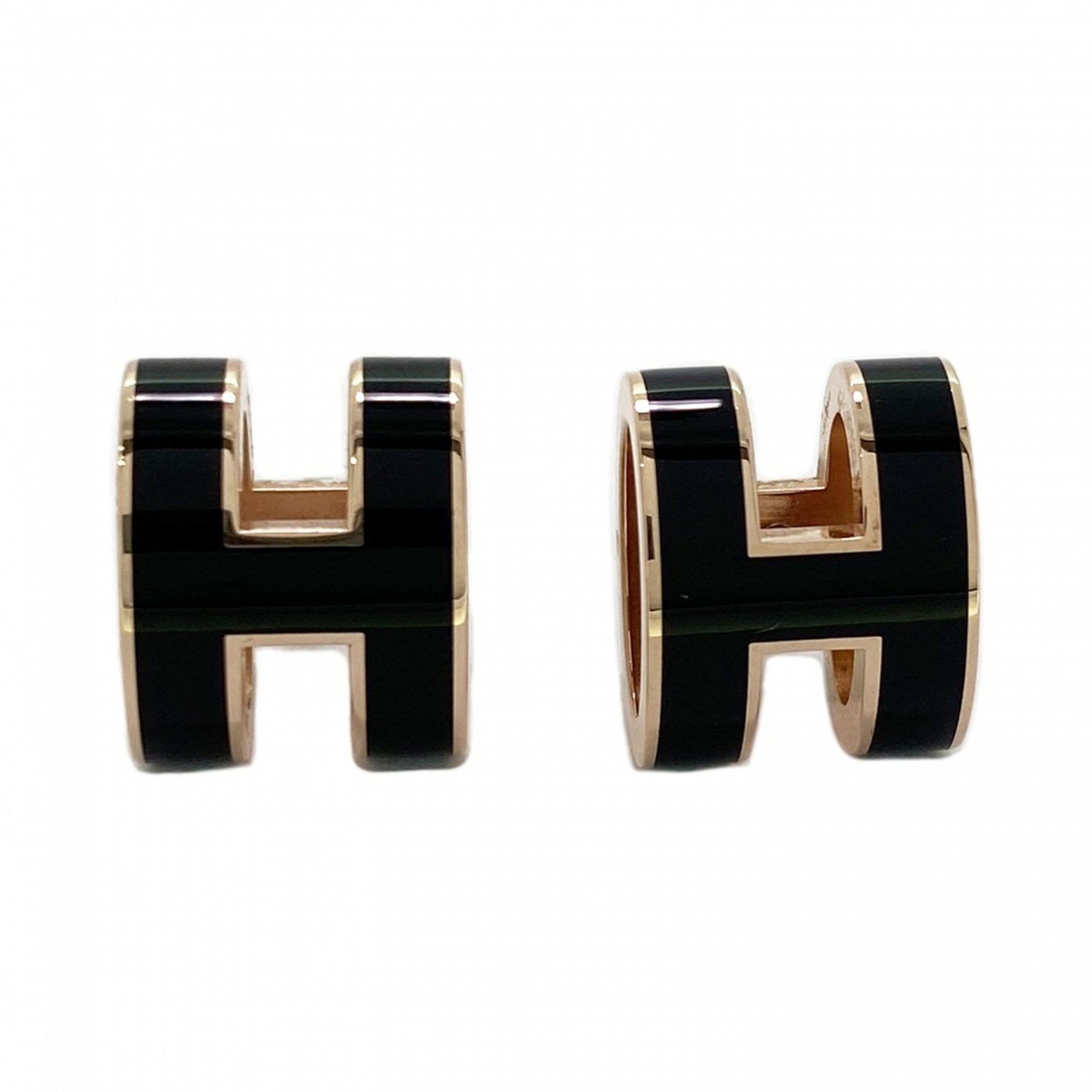 Hermes earrings Pop Ash GP plating black rose gold ladies