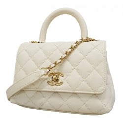 Chanel handbag Coco handle caviar skin white champagne ladies