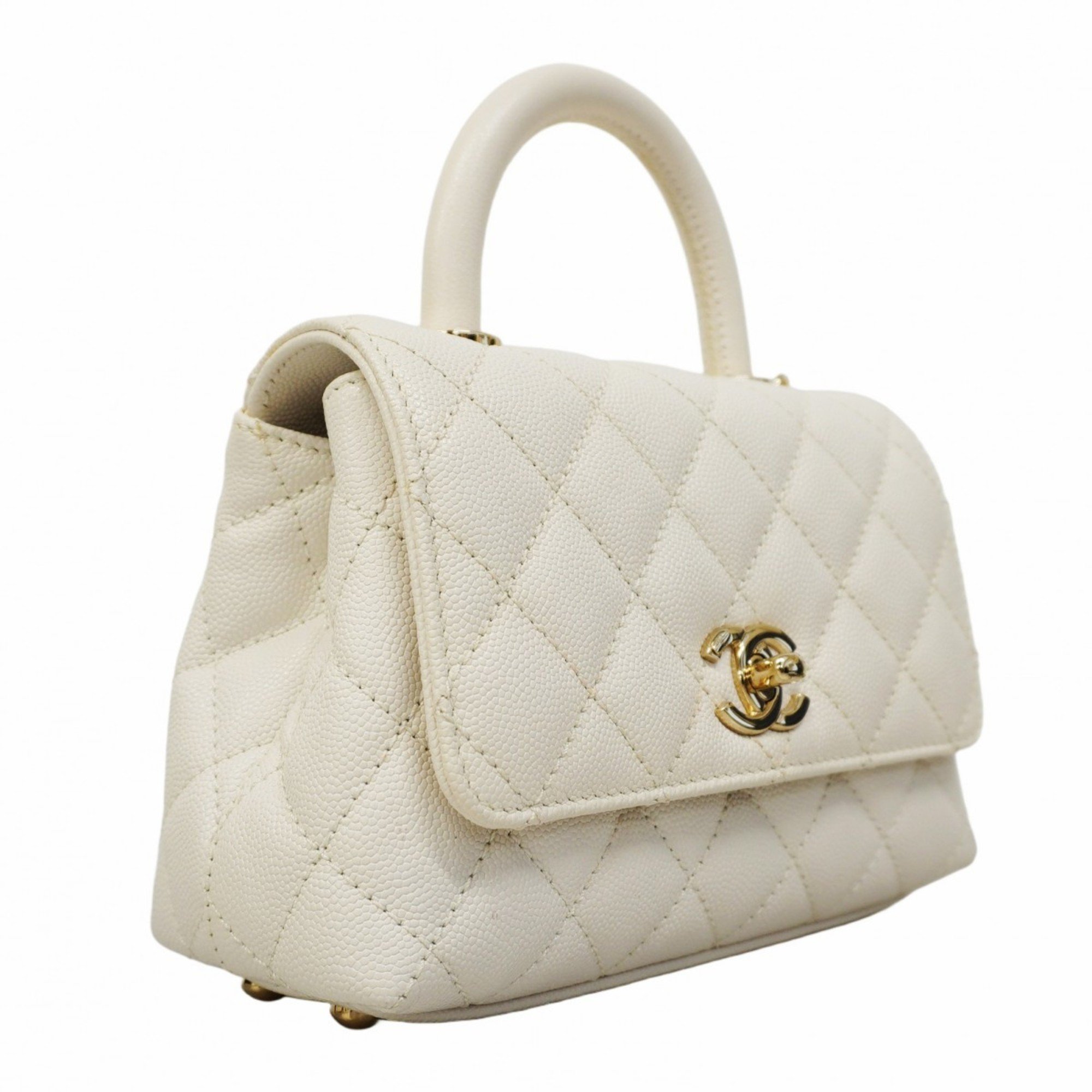 Chanel handbag Coco handle caviar skin white champagne ladies