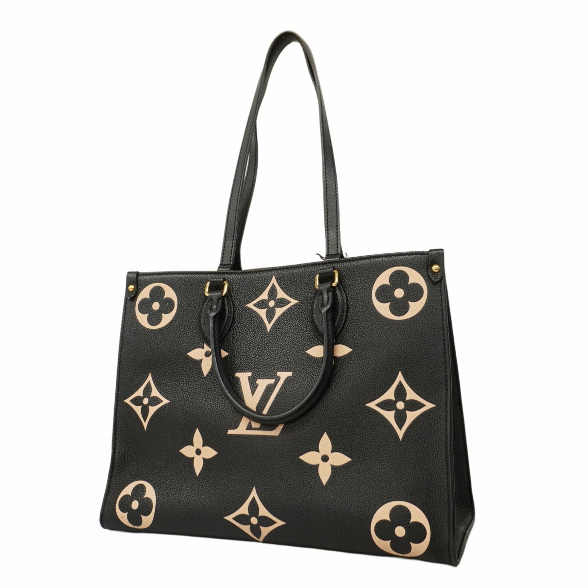 Louis Vuitton Tote Bag Monogram Empreinte Bicolor On the Go MM M45495 Black Beige Women's