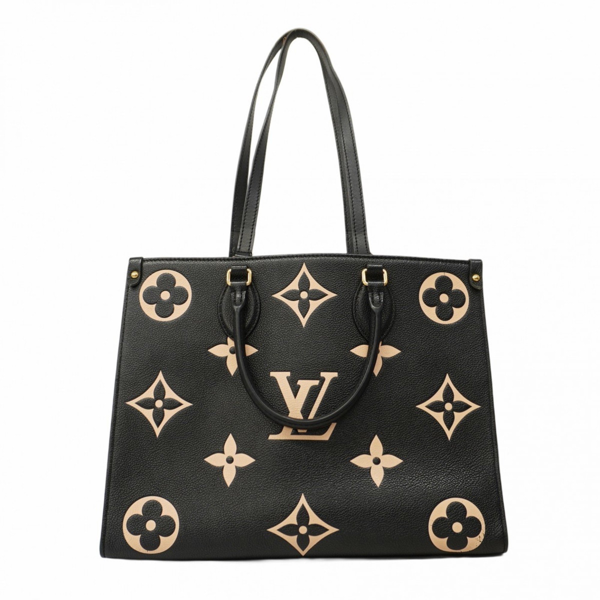 Louis Vuitton Tote Bag Monogram Empreinte Bicolor On the Go MM M45495 Black Beige Women's