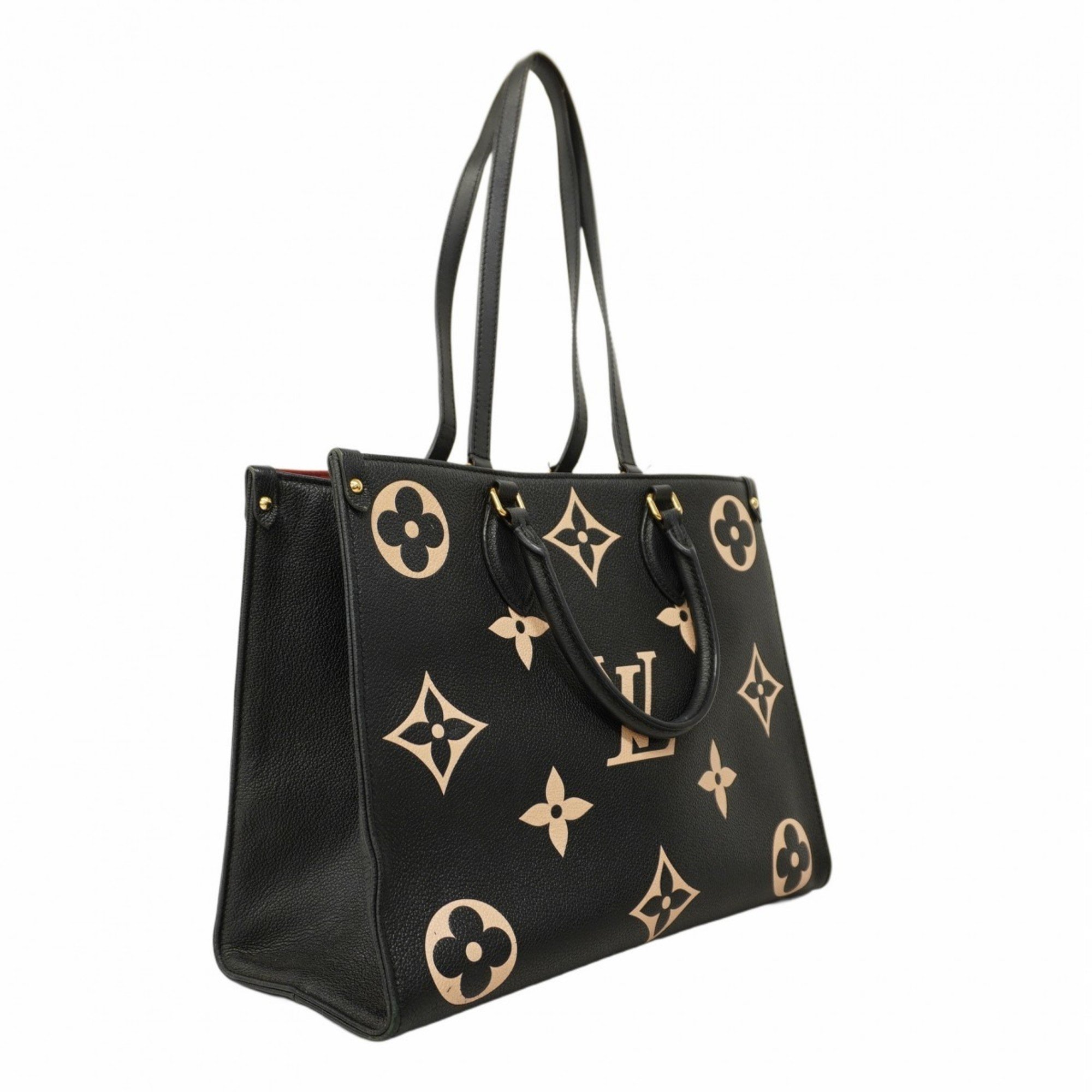 Louis Vuitton Tote Bag Monogram Empreinte Bicolor On the Go MM M45495 Black Beige Women's