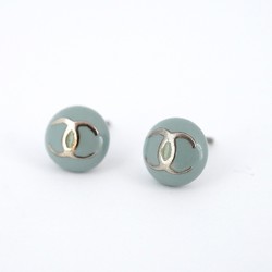 Chanel earrings Coco mark circle metal silver light blue ladies