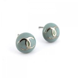 Chanel earrings Coco mark circle metal silver light blue ladies