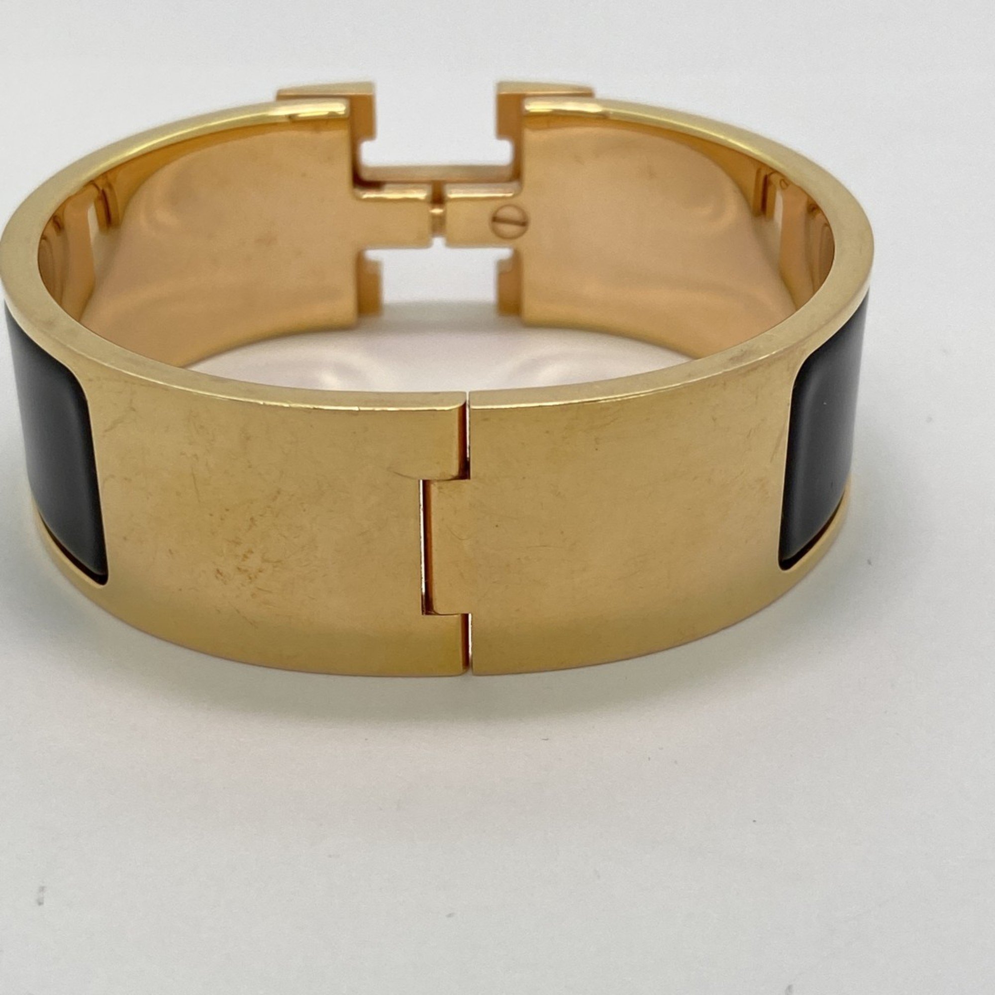 Hermes Bangle Click Clack GM GP Plated Gold Black Ladies