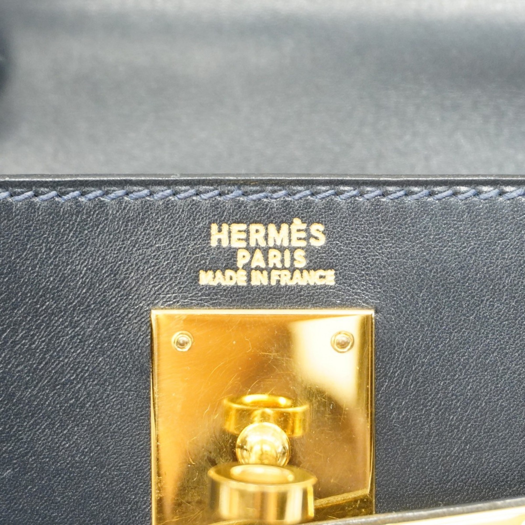 Hermes handbag Kelly 32 box calf navy blue ○X engraved ladies