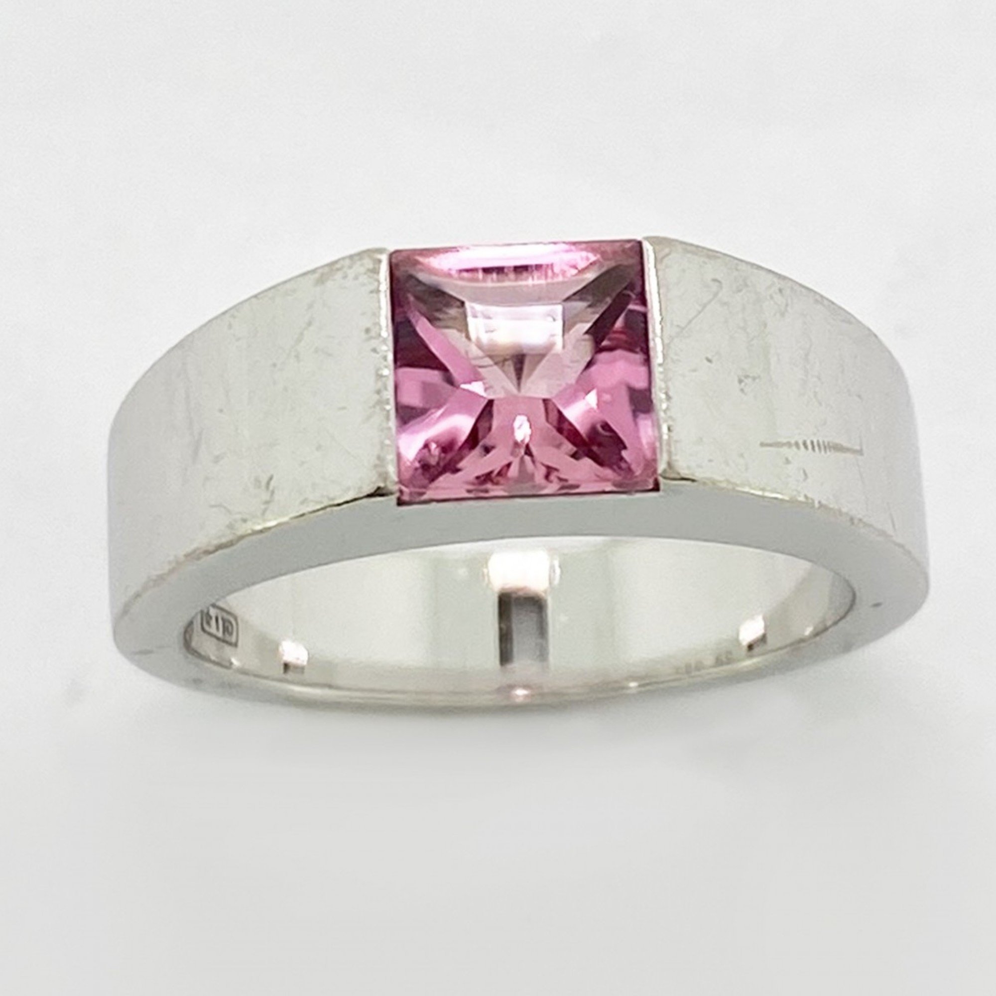 Cartier Tank Ring Pink Tourmaline K18WG White Gold #50 Ladies