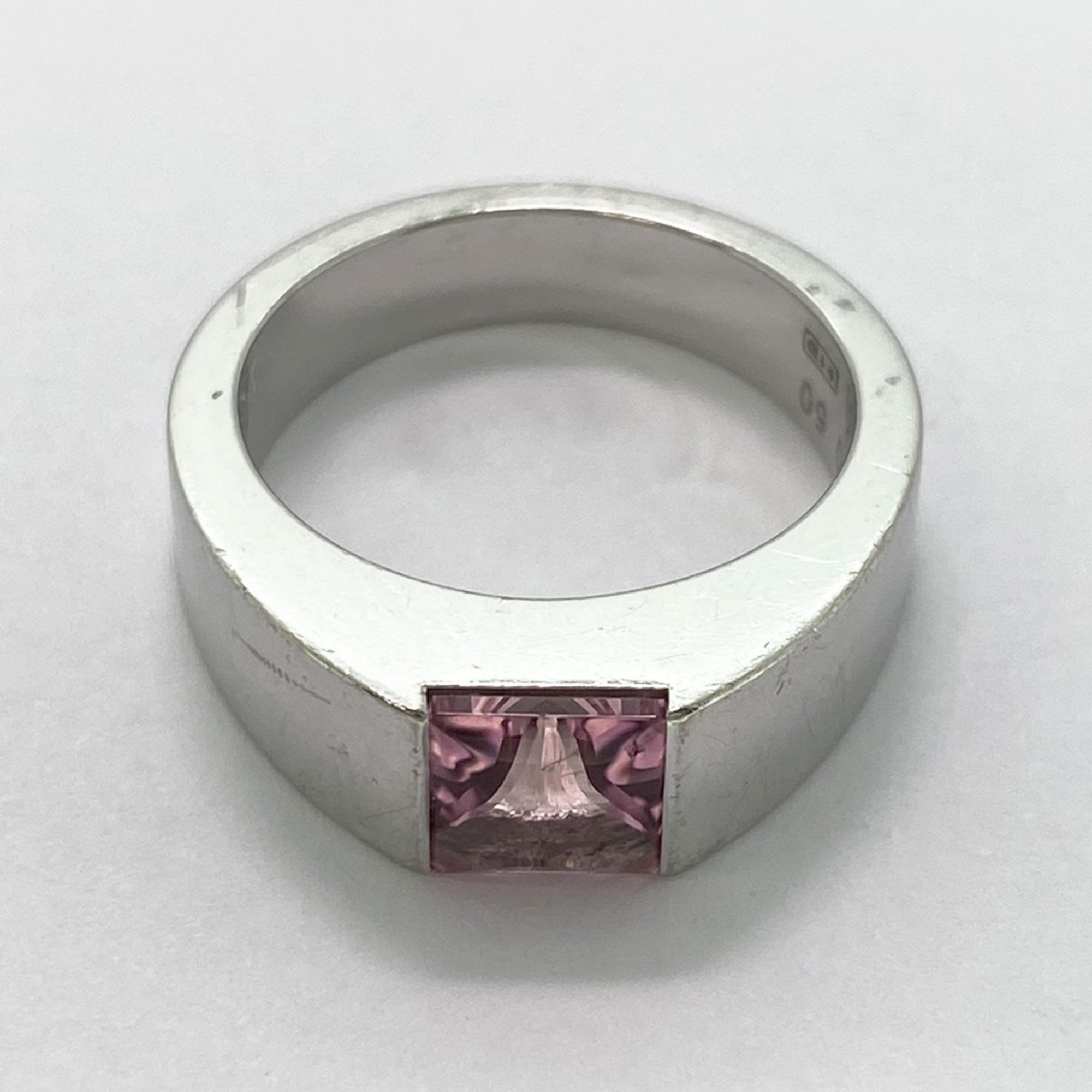 Cartier Tank Ring Pink Tourmaline K18WG White Gold #50 Ladies