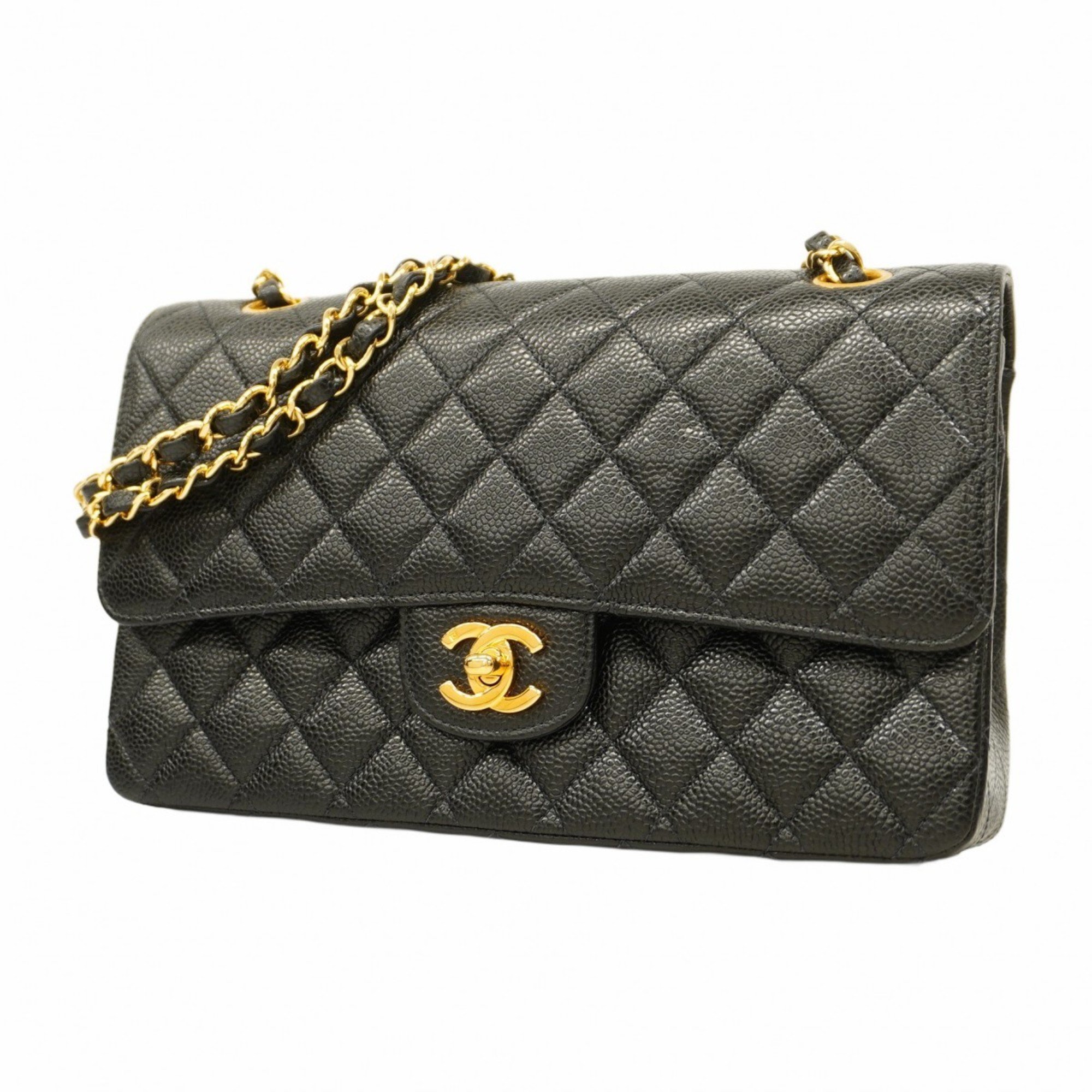 Chanel Shoulder Bag Matelasse Caviar Skin Black Women's