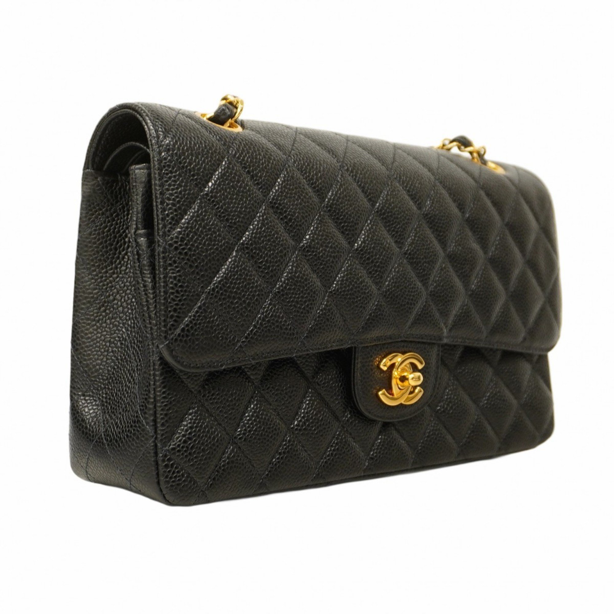 Chanel Shoulder Bag Matelasse Caviar Skin Black Women's