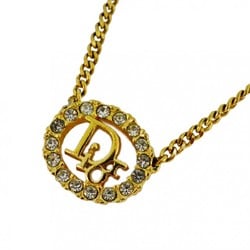 Christian Dior Necklace Oval GP Plated Rhinestone Gold Ladies