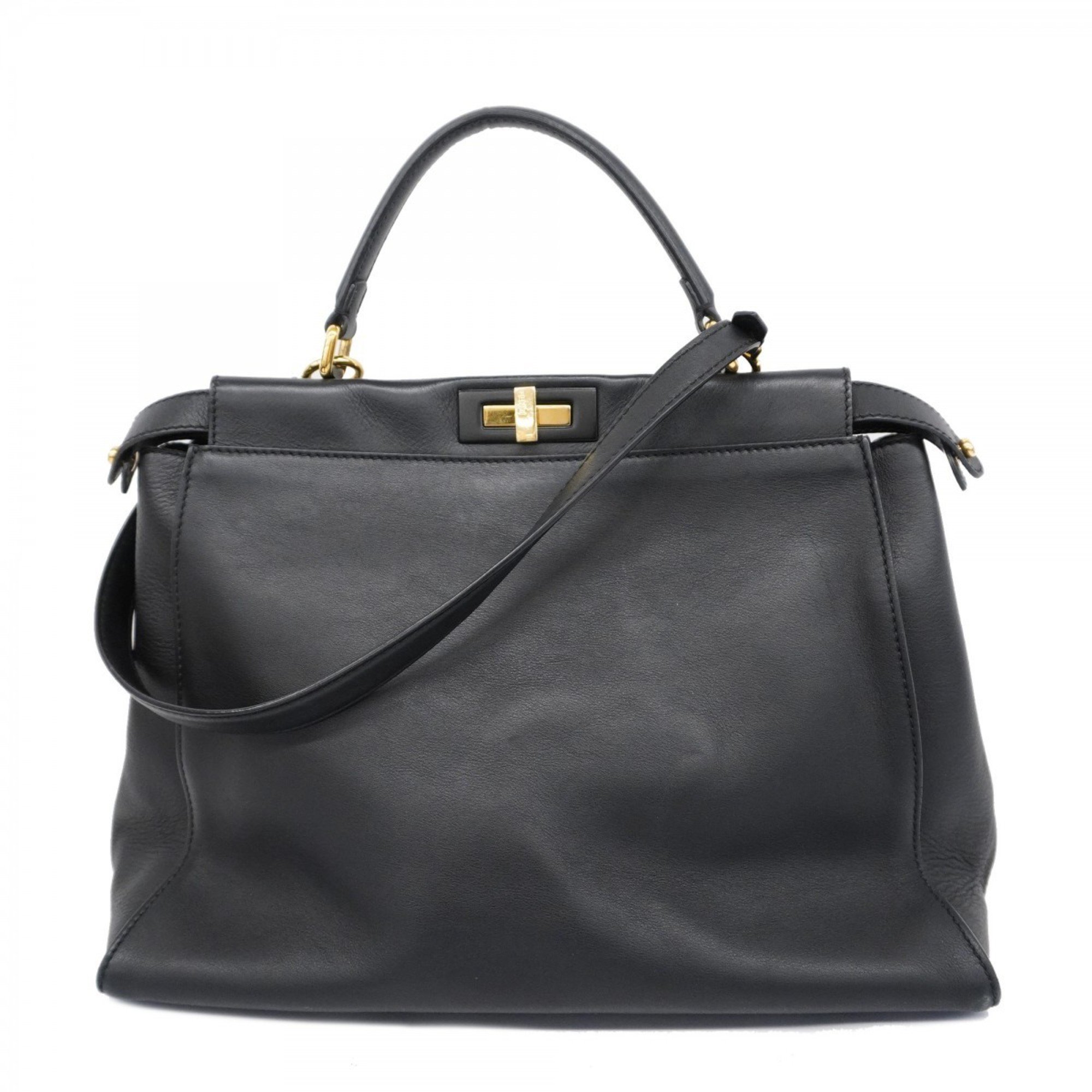 Fendi Peekaboo Leather Handbag Black Women's