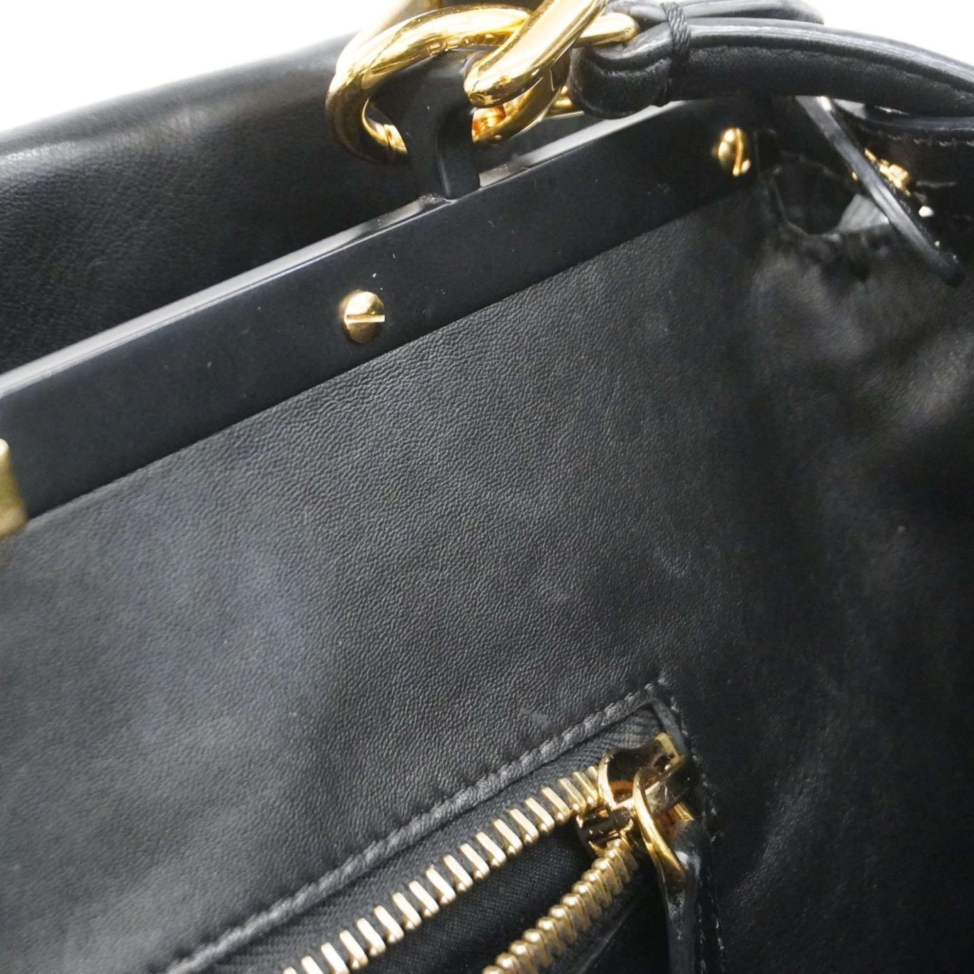 Fendi Peekaboo Leather Handbag Black Women's