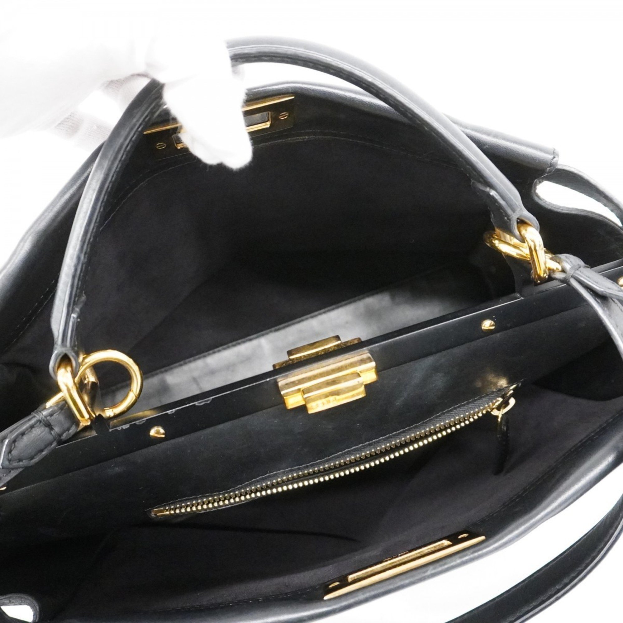 Fendi Peekaboo Leather Handbag Black Women's