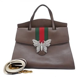 Gucci Handbag Sherry Line Butterfly Jewel 500772 Leather Brown Women's