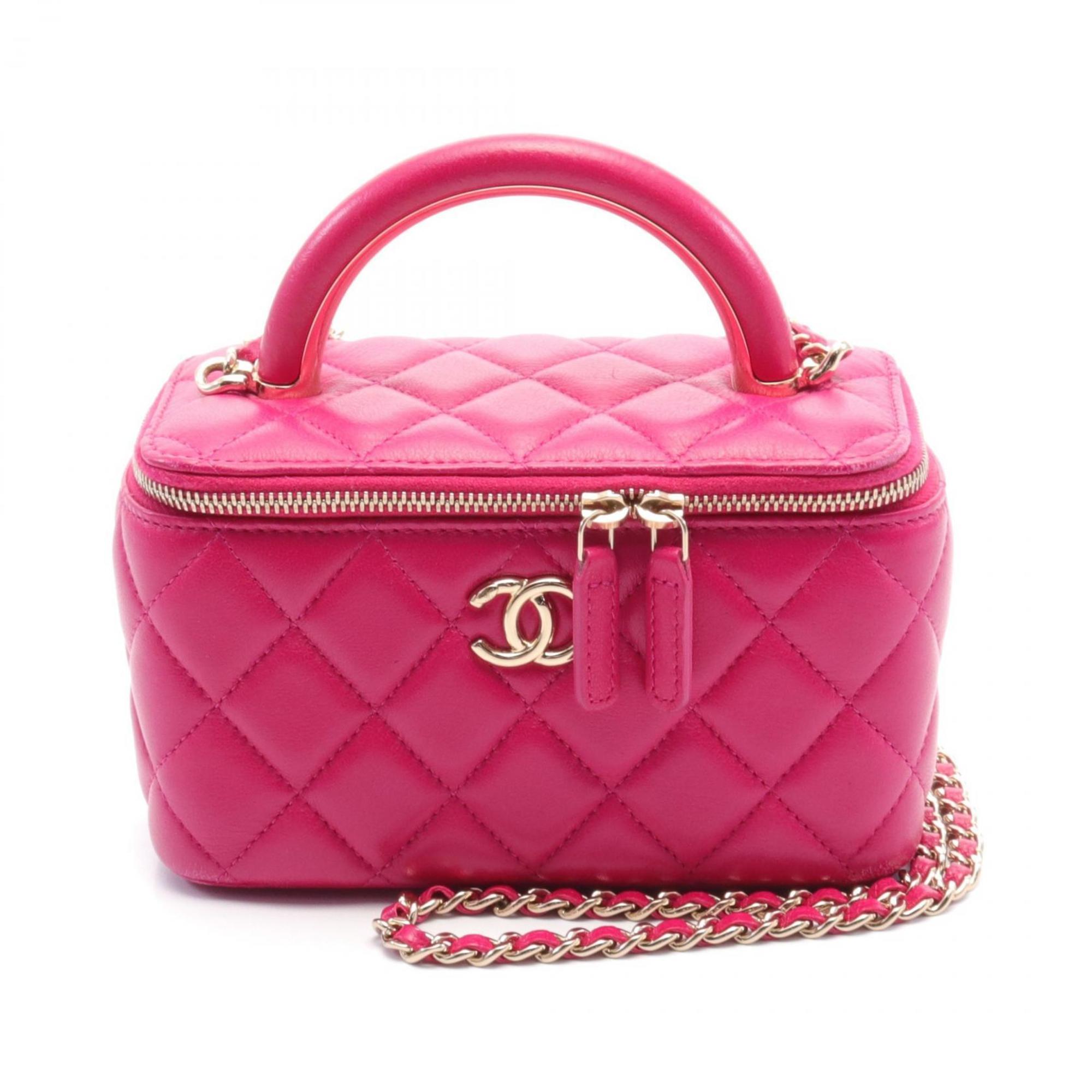 CHANEL Matelasse Vanity Shoulder Bag, Leather, Women's, Pink