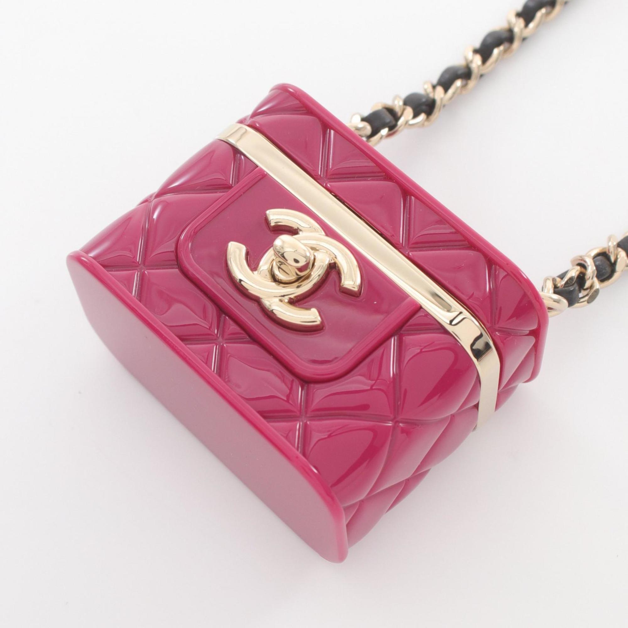 CHANEL Matelasse Necklace GP (Gold Plated) Leather Women's Gold Pink Black B22K