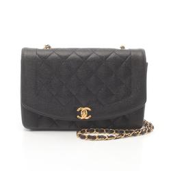 CHANEL Matelasse Diana Flap Shoulder Bag Leather Grained Calfskin Women's Black A01165