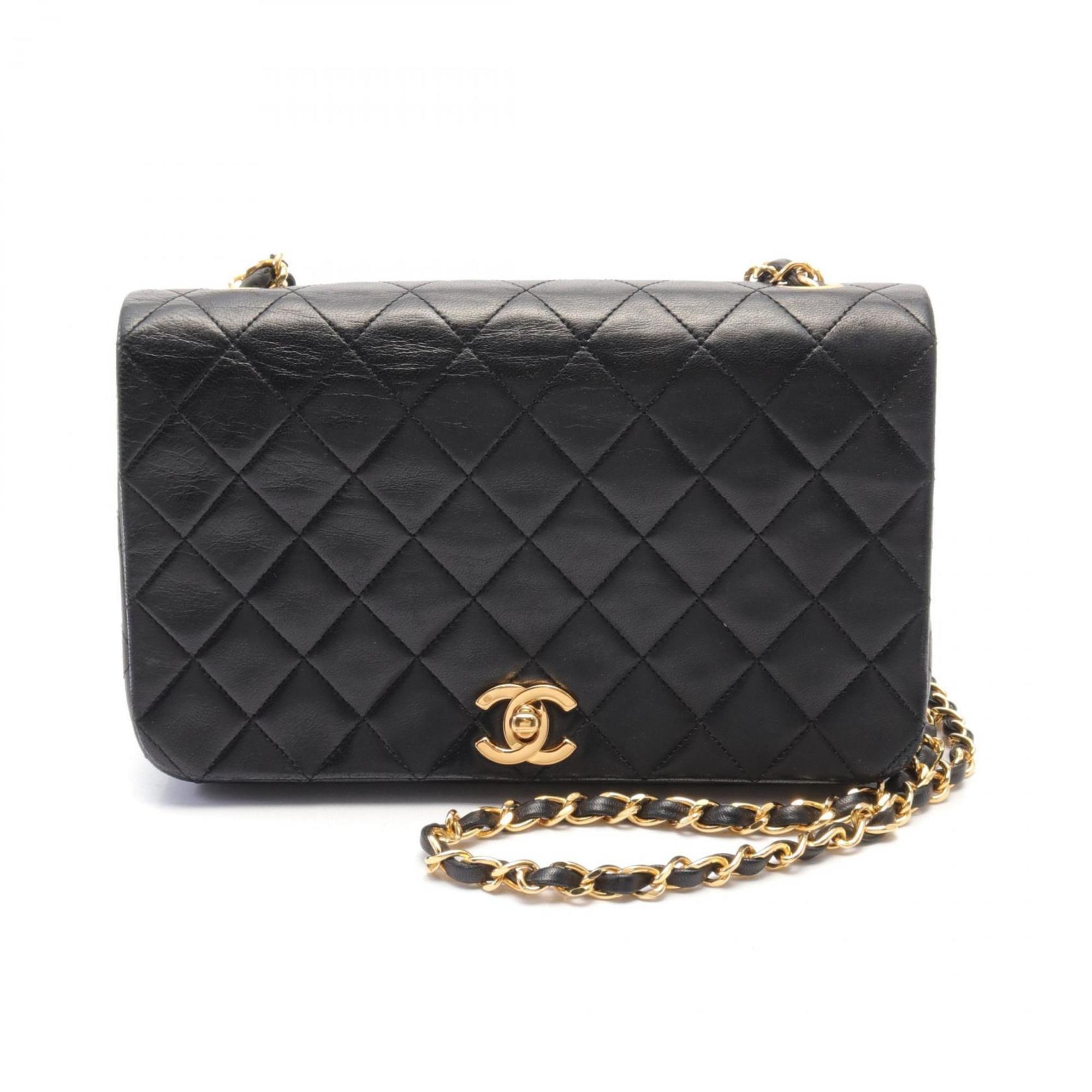 CHANEL Matelasse Full Flap Shoulder Bag, Lambskin, Women's, Black, A03568