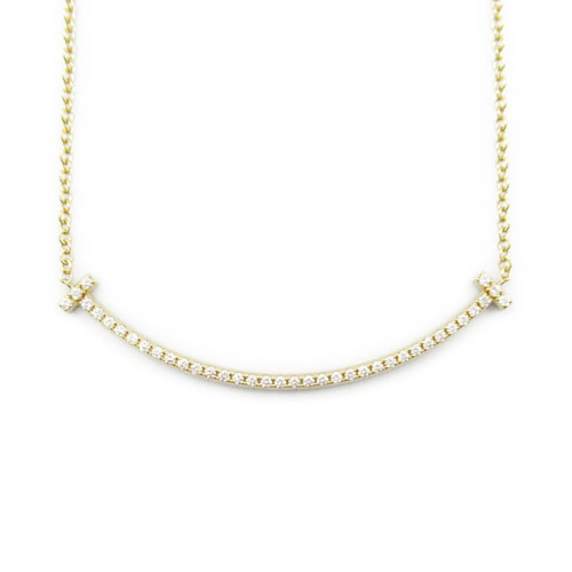 Tiffany & Co. T-Smile Necklace, K18 (yellow gold), diamond, ladies, clear, 63058777