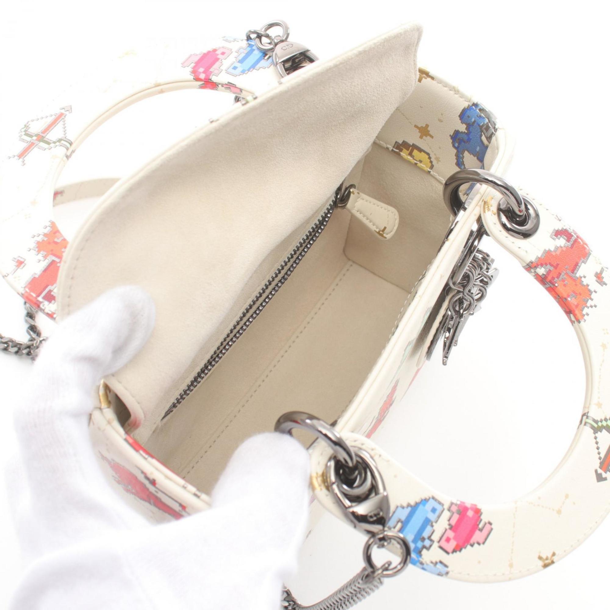 Christian Dior Dior Lady Handbag Bag Leather Women's White Multicolor