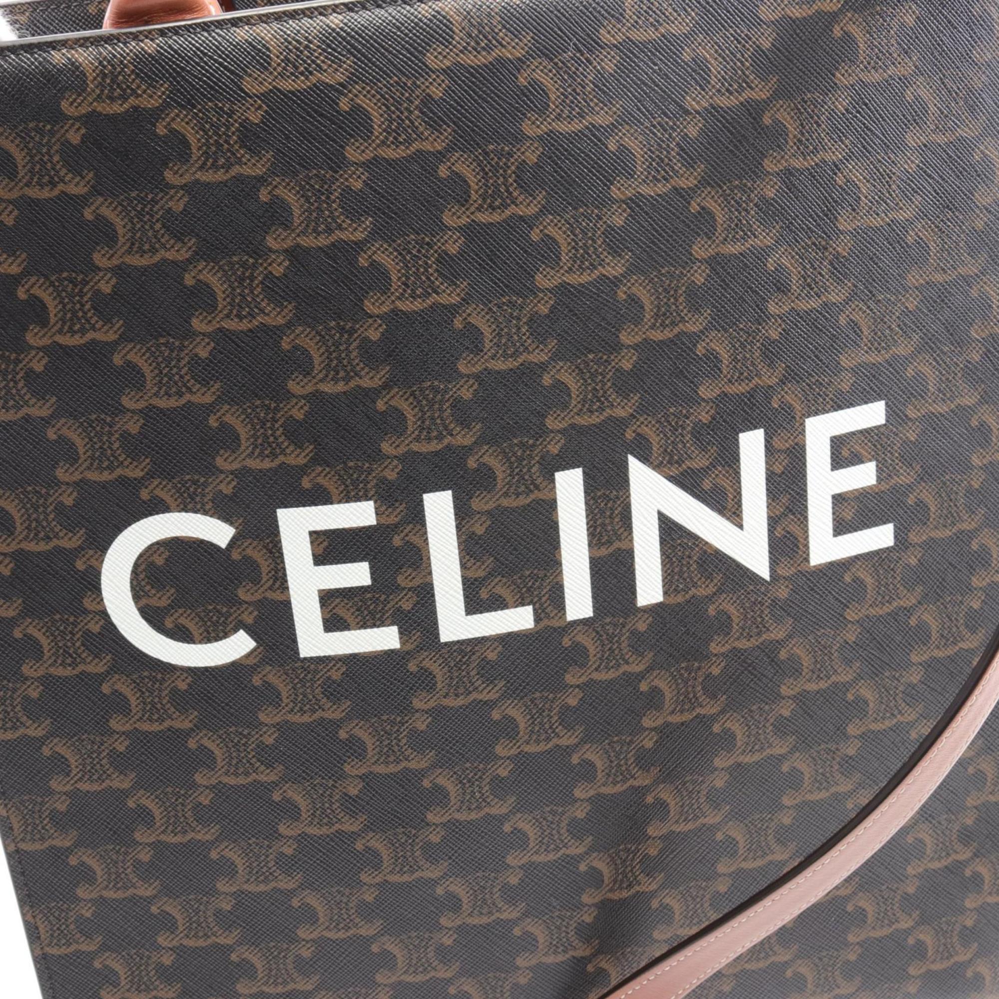 CELINE Small Vertical Cabas Triomphe Tote Bag, Coated Canvas, Leather, Women's, Brown, 191542BZK.04LU