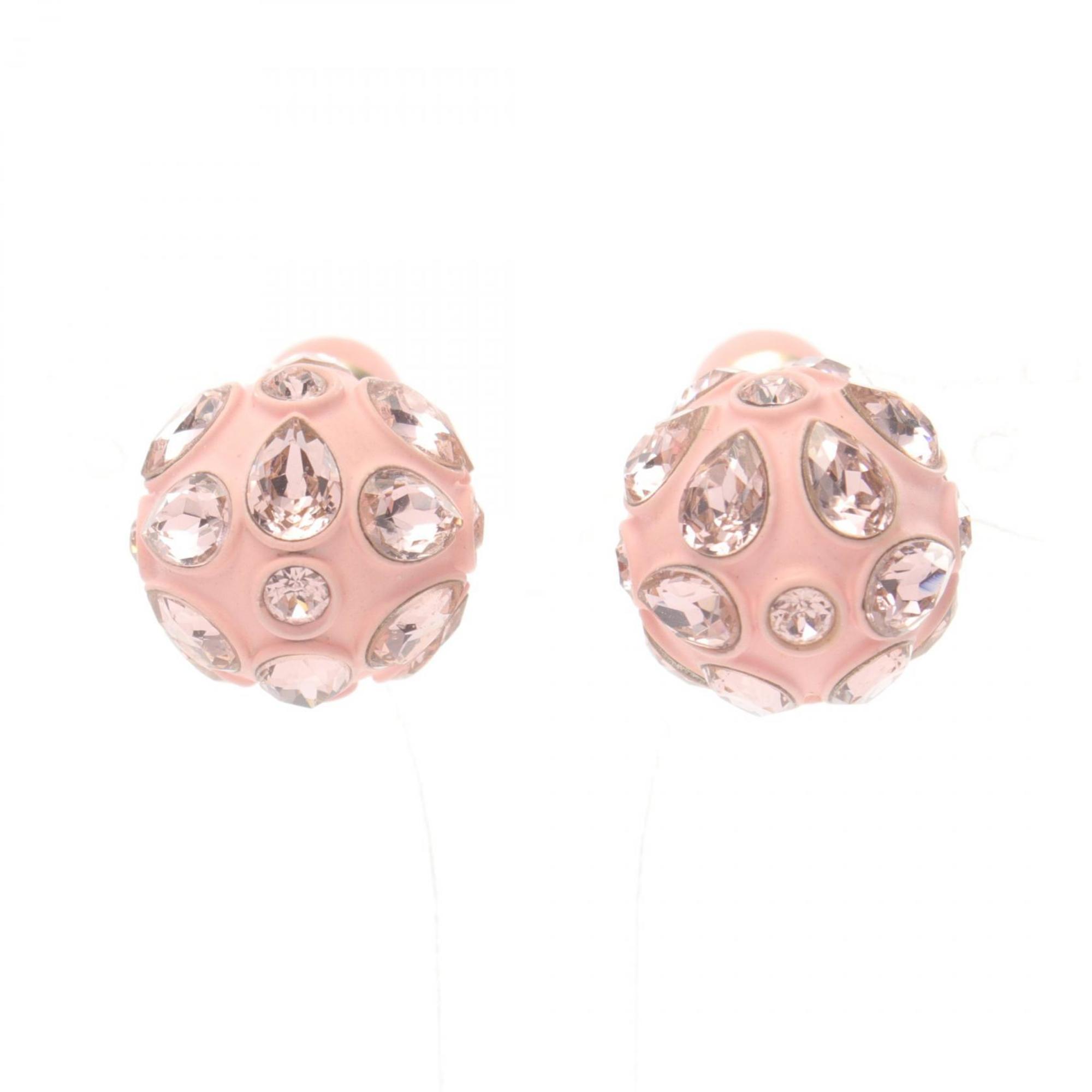 Christian Dior Dior Tribal Earrings GP (Gold Plated) Rhinestones Women's Pink