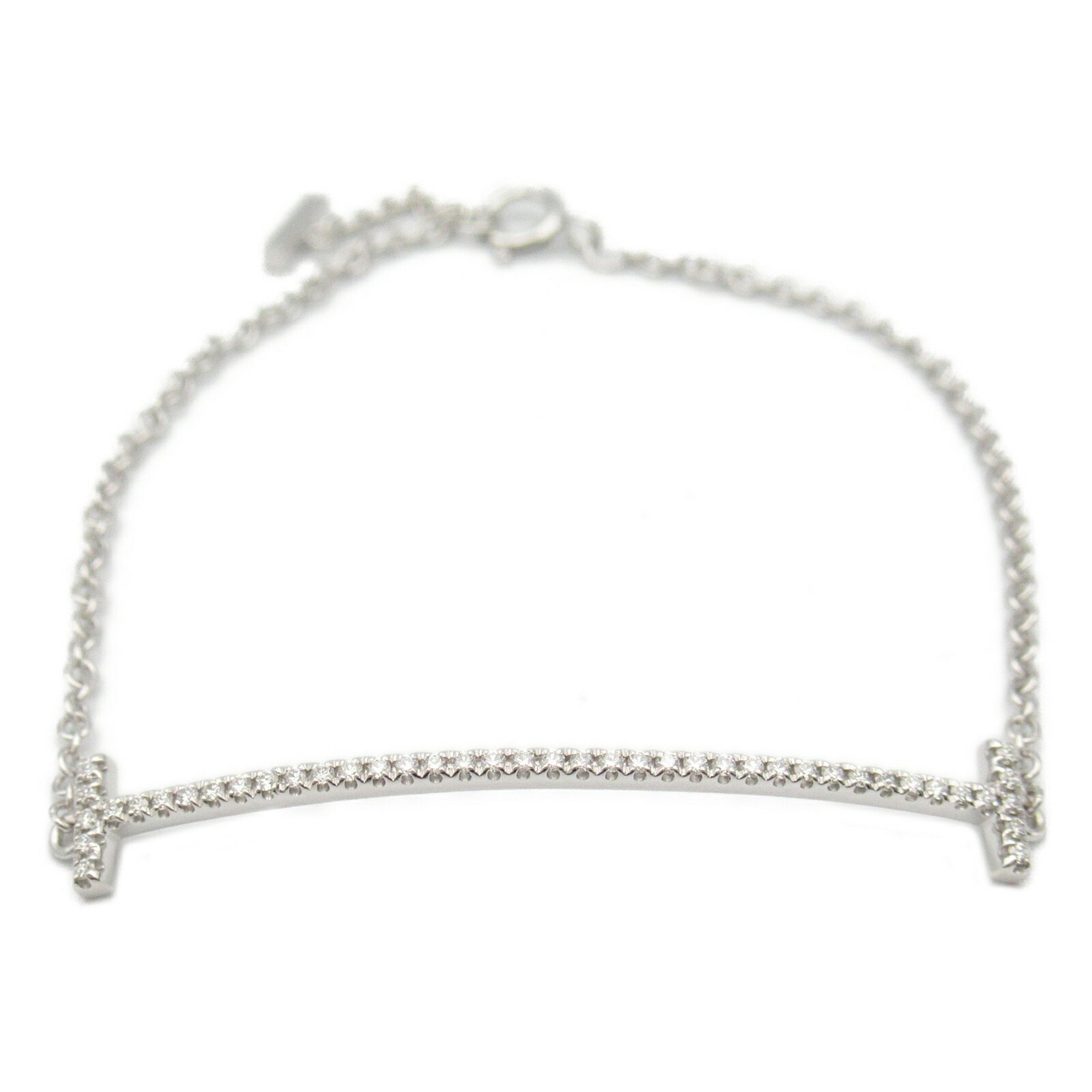 Tiffany & Co. T Smile Small Diamond Bracelet, K18WG (White Gold), Diamond, Women's, Clear