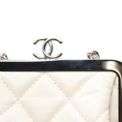 CHANEL Matelasse Shoulder Bag Leather Plastic Women's White AP2496