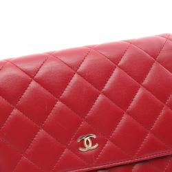 CHANEL Matelasse Shoulder Bag, Lambskin, Women's, Red, A33814