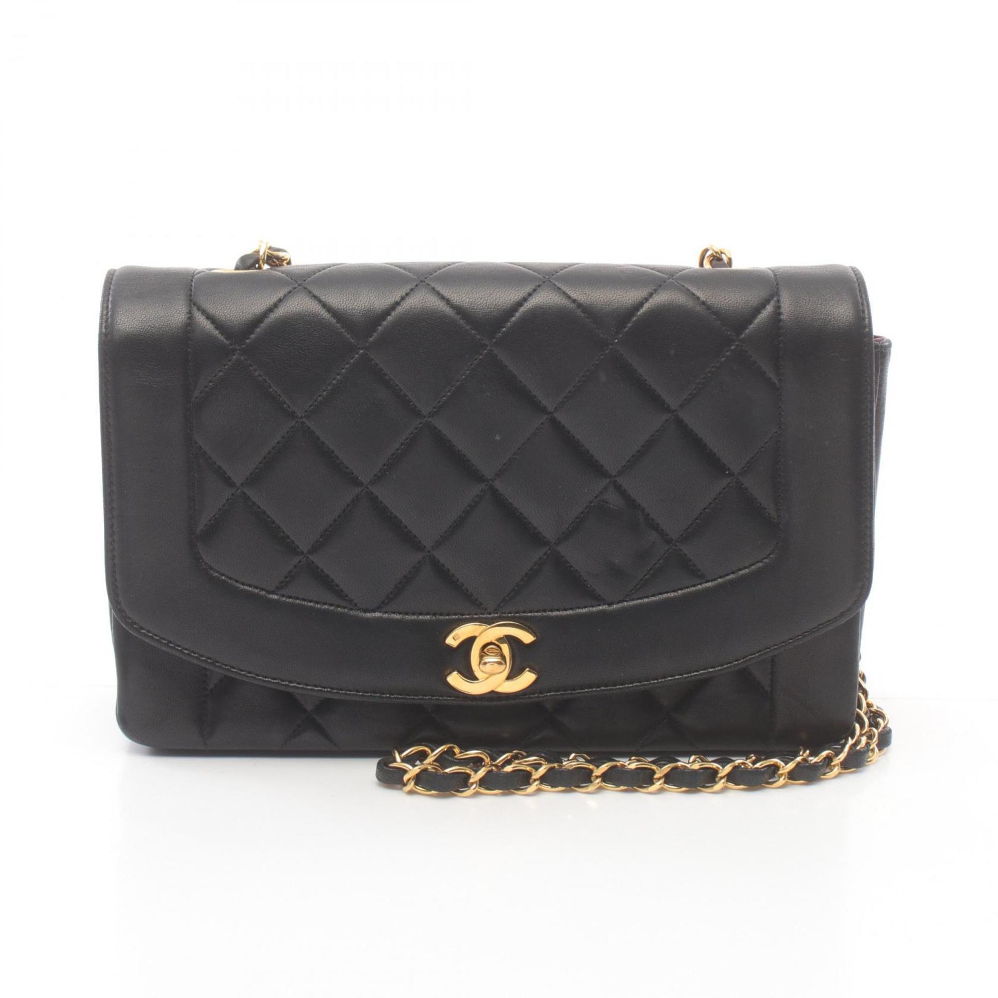 CHANEL Matelasse Diana Flap Shoulder Bag, Lambskin, Women's, Black, A01165