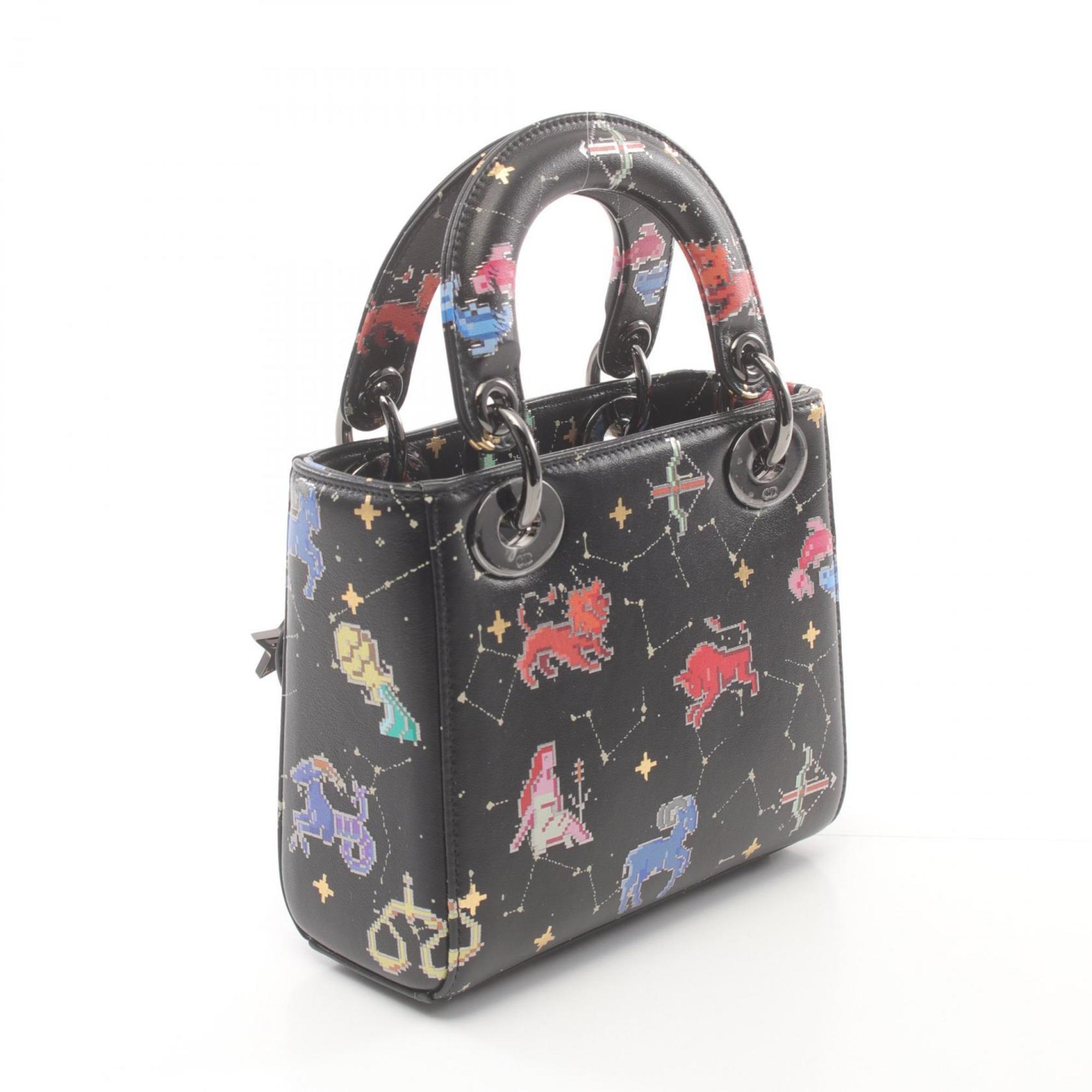 Christian Dior Dior Lady Handbag Bag Leather Women's Black Multicolor