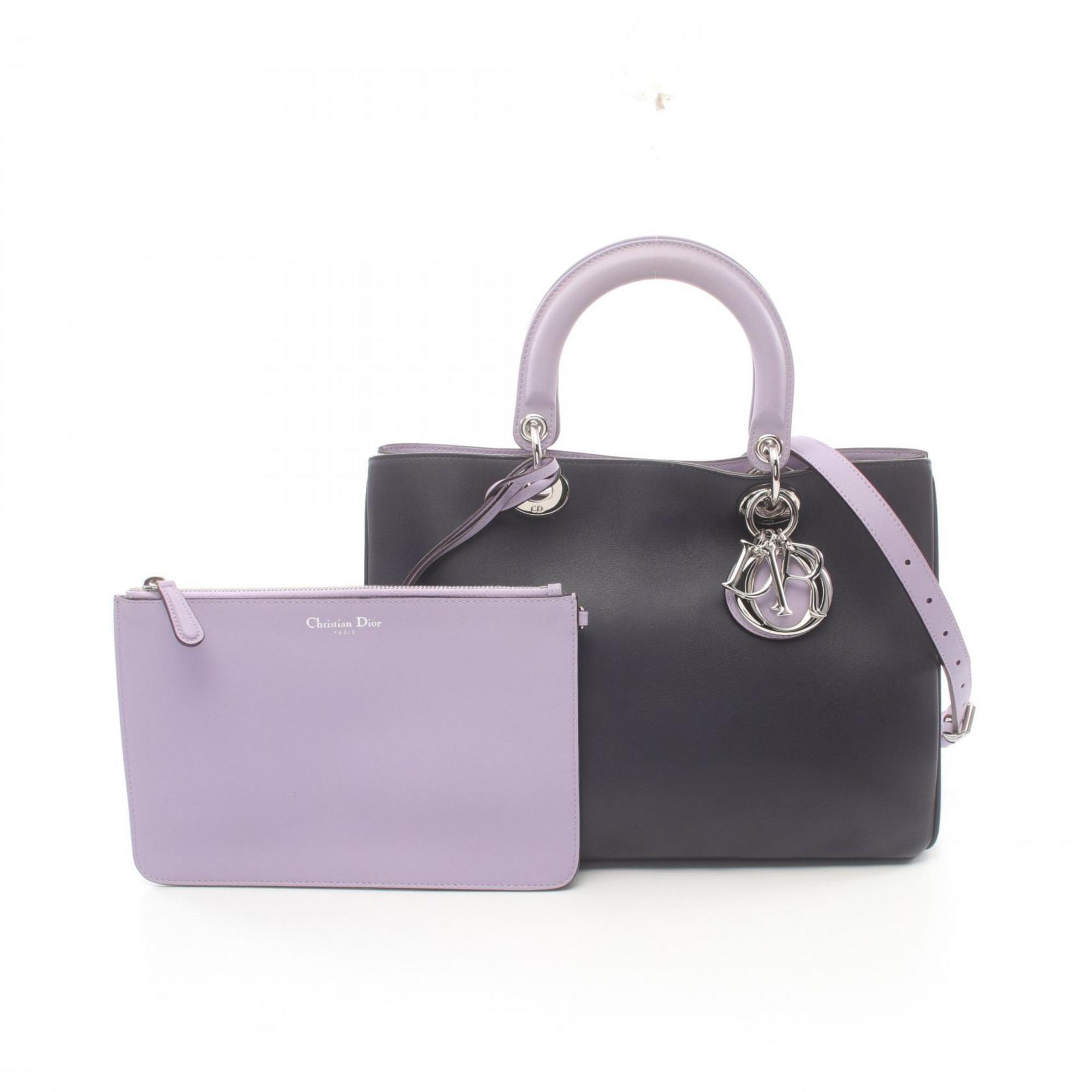 Christian Dior Dior Diorissimo Handbag Bag Leather Women's Black Purple Silver