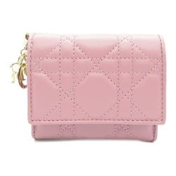 Christian Dior Dior Lady Cannage Tri-fold Wallet, Lambskin (Sheepskin), Women's, Pink, S0181ONMJ_M77P