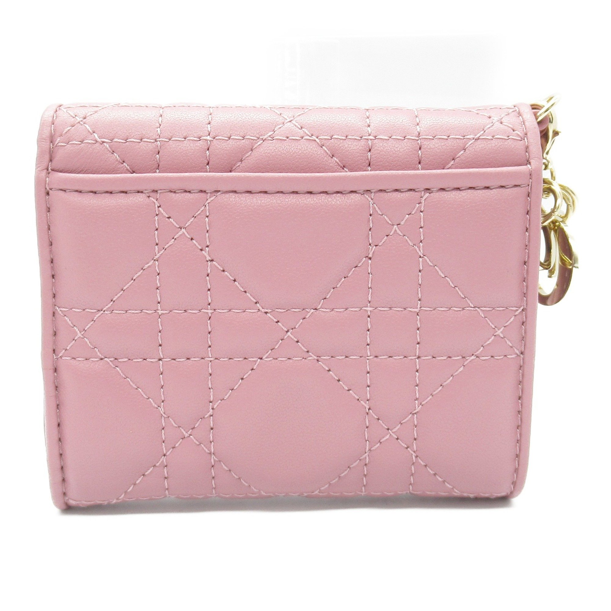 Christian Dior Dior Lady Cannage Tri-fold Wallet, Lambskin (Sheepskin), Women's, Pink, S0181ONMJ_M77P