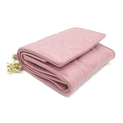 Christian Dior Dior Lady Cannage Tri-fold Wallet, Lambskin (Sheepskin), Women's, Pink, S0181ONMJ_M77P