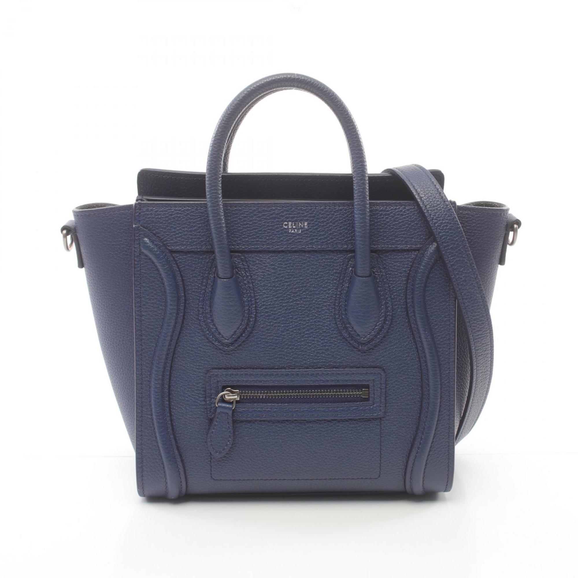 CELINE Luggage Nano Shopper Handbag Bag Leather Women's Blue 189243