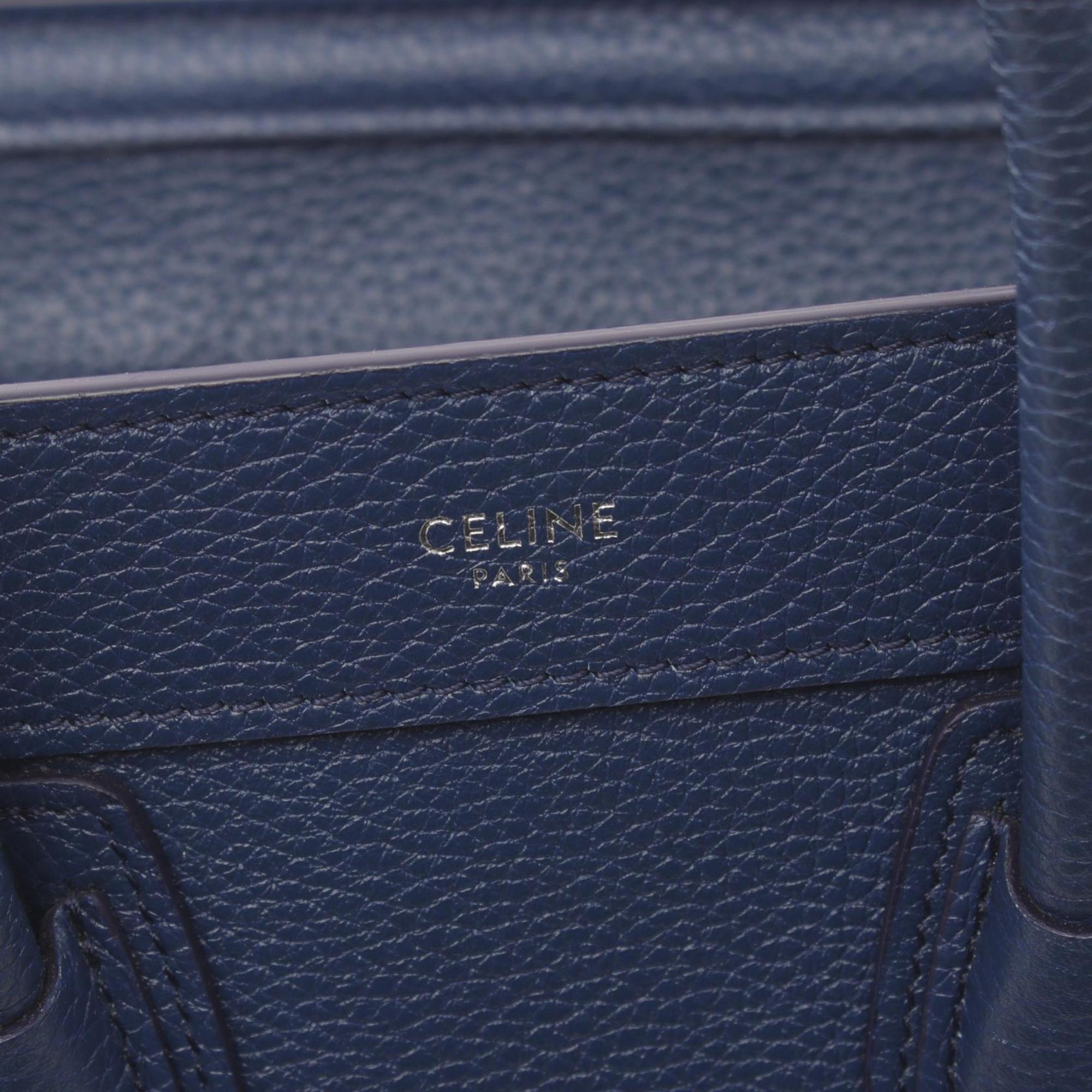 CELINE Luggage Nano Shopper Handbag Bag Leather Women's Blue 189243