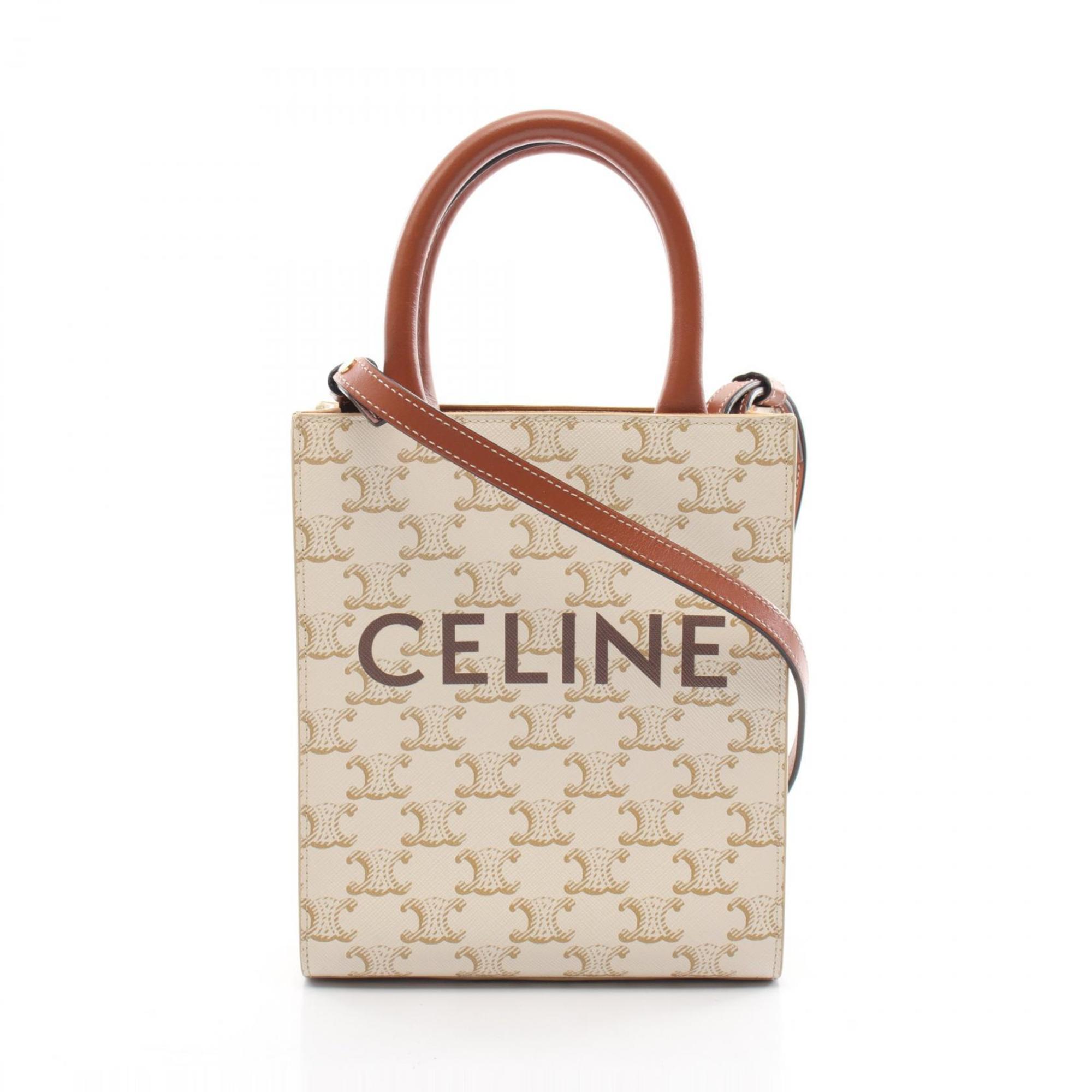 CELINE Vertical Cabas Triomphe Handbag Bag Coated Canvas Leather Women's Ivory Brown 194372BZK