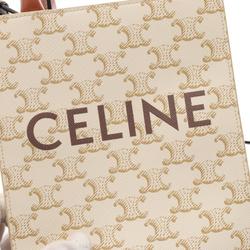 CELINE Vertical Cabas Triomphe Handbag Bag Coated Canvas Leather Women's Ivory Brown 194372BZK