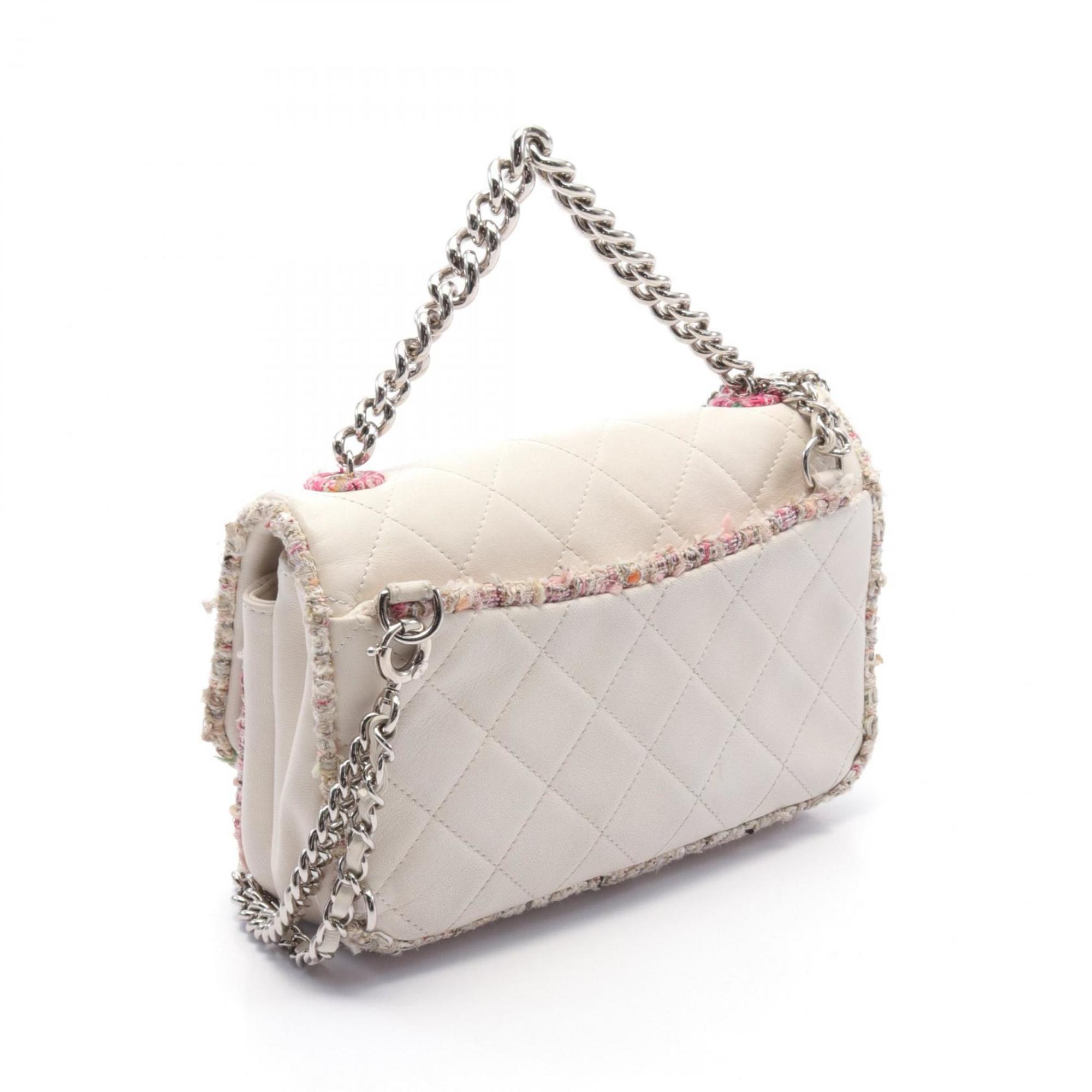 CHANEL Matelasse Shoulder Bag Leather Fabric Women's White Pink Multicolor