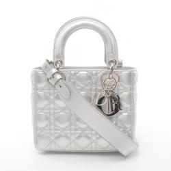 Christian Dior Dior Lady Cannage Handbag Bag Leather Women's Silver