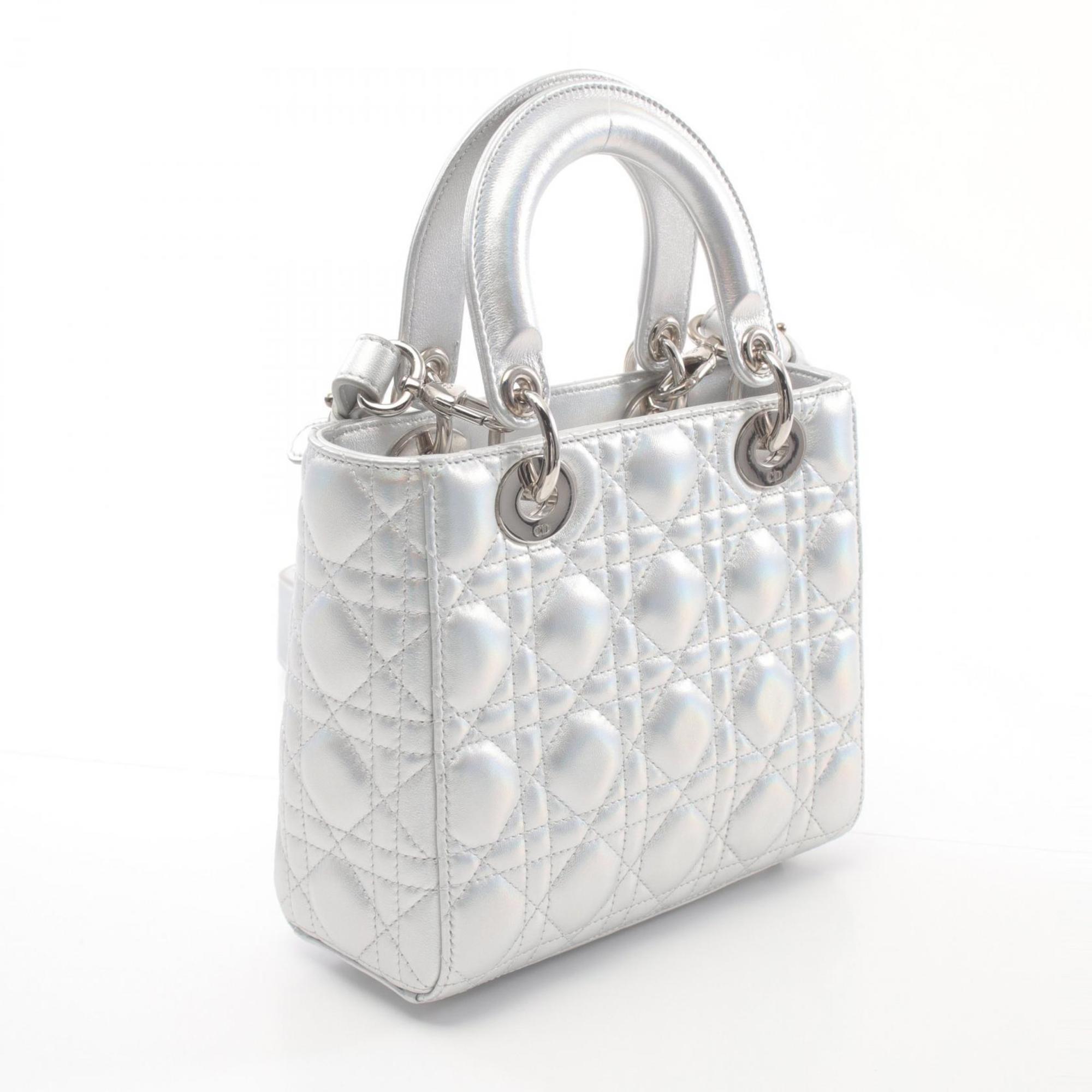 Christian Dior Dior Lady Cannage Handbag Bag Leather Women's Silver