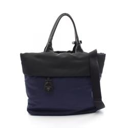 PRADA Tote Bag Nylon Leather Women's Navy Black