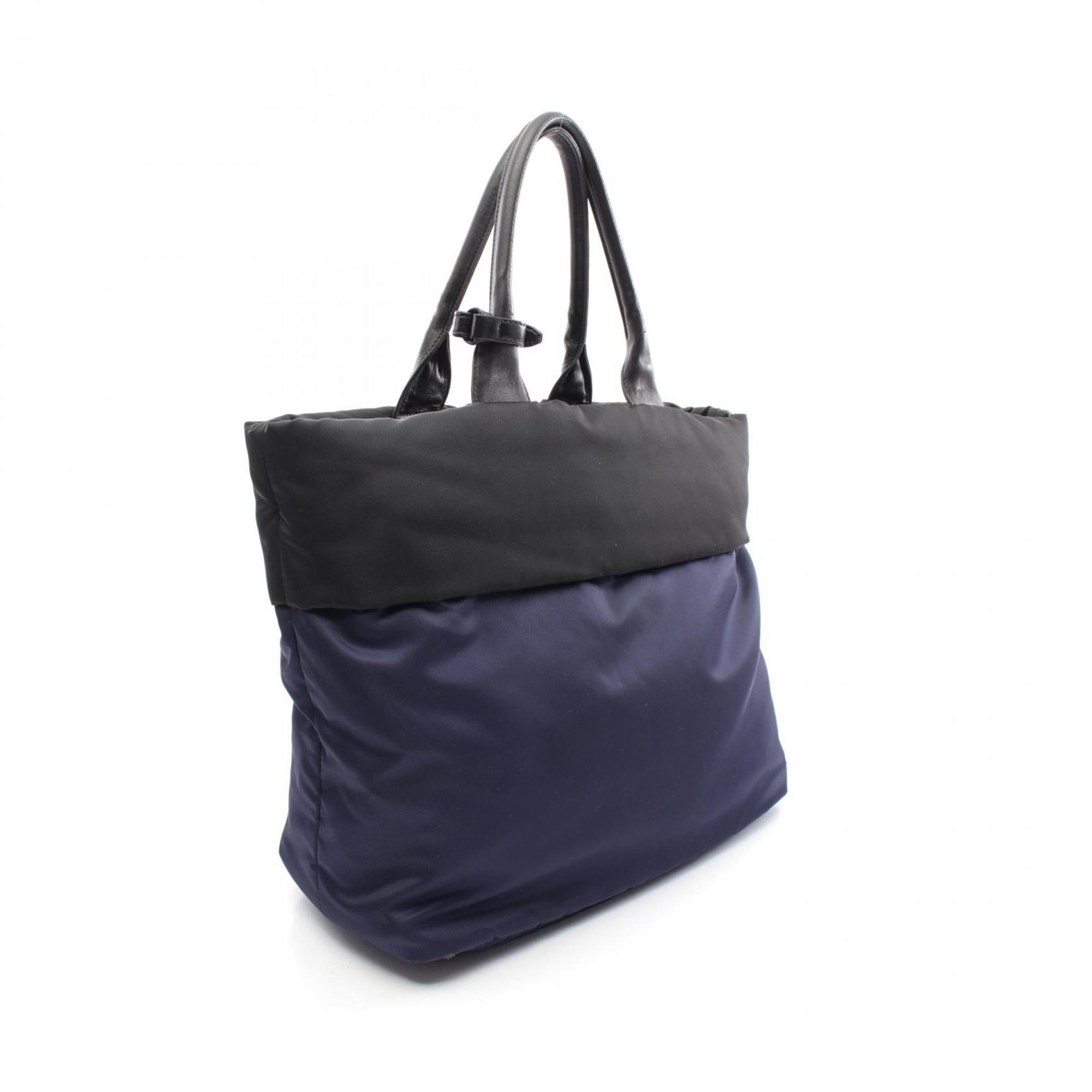 PRADA Tote Bag Nylon Leather Women's Navy Black