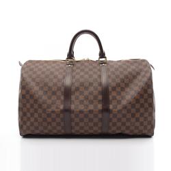 Louis Vuitton Keepall 50 Damier Ebene Boston Bag, Coated Canvas, Leather, Men's, Women's, Brown, N41427