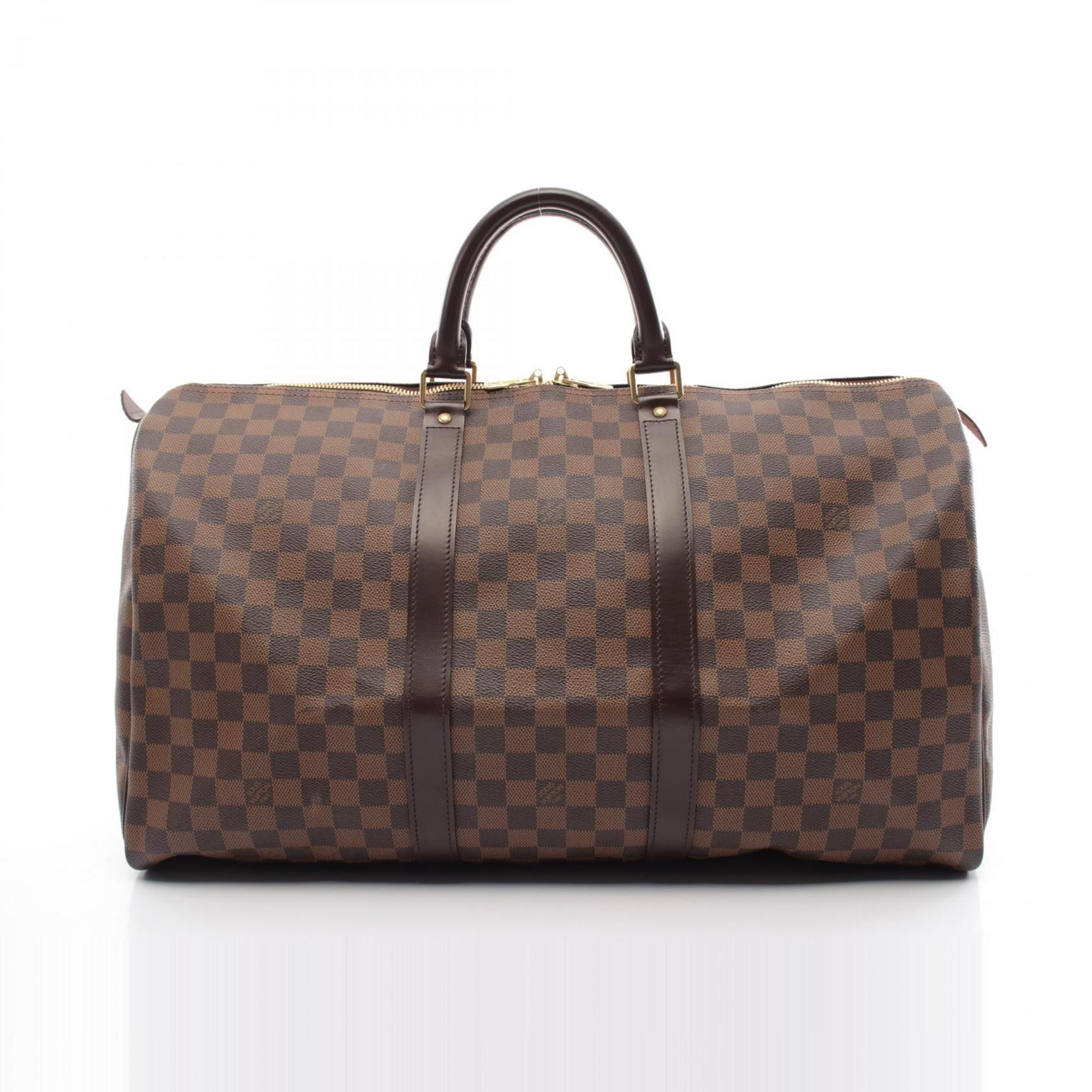 Louis Vuitton Keepall 50 Damier Ebene Boston Bag, Coated Canvas, Leather, Men's, Women's, Brown, N41427