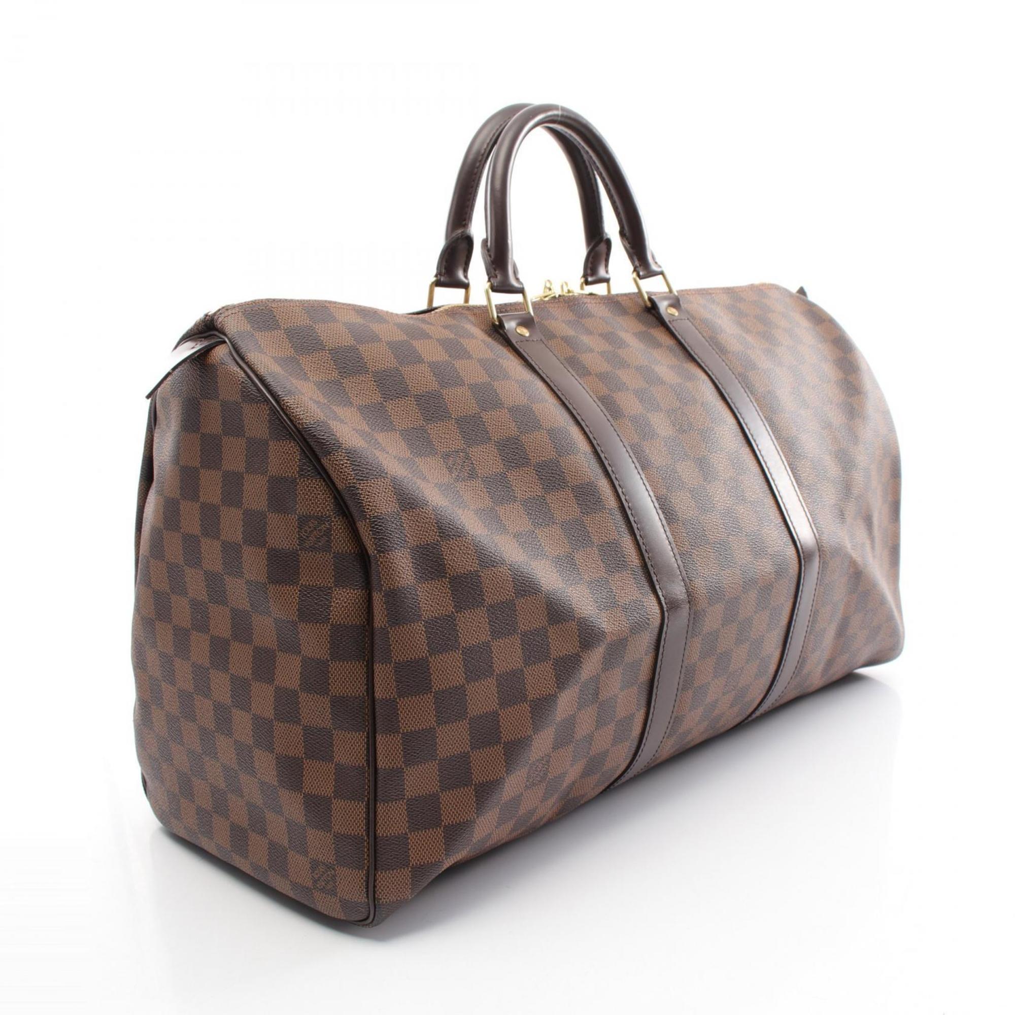 Louis Vuitton Keepall 50 Damier Ebene Boston Bag, Coated Canvas, Leather, Men's, Women's, Brown, N41427