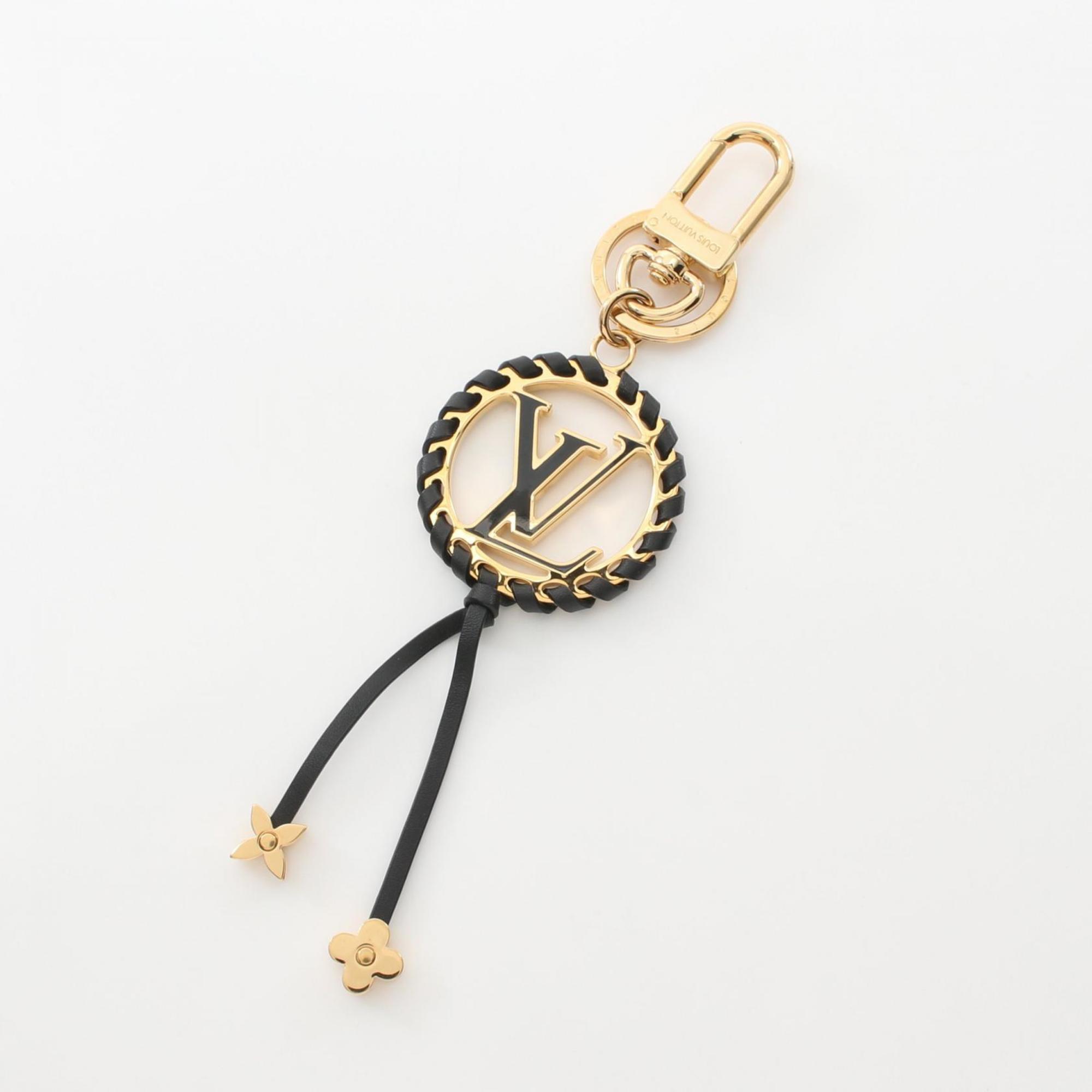 Louis Vuitton LOUIS VUITTON Keychain Leather GP Women's Gold Black M63082