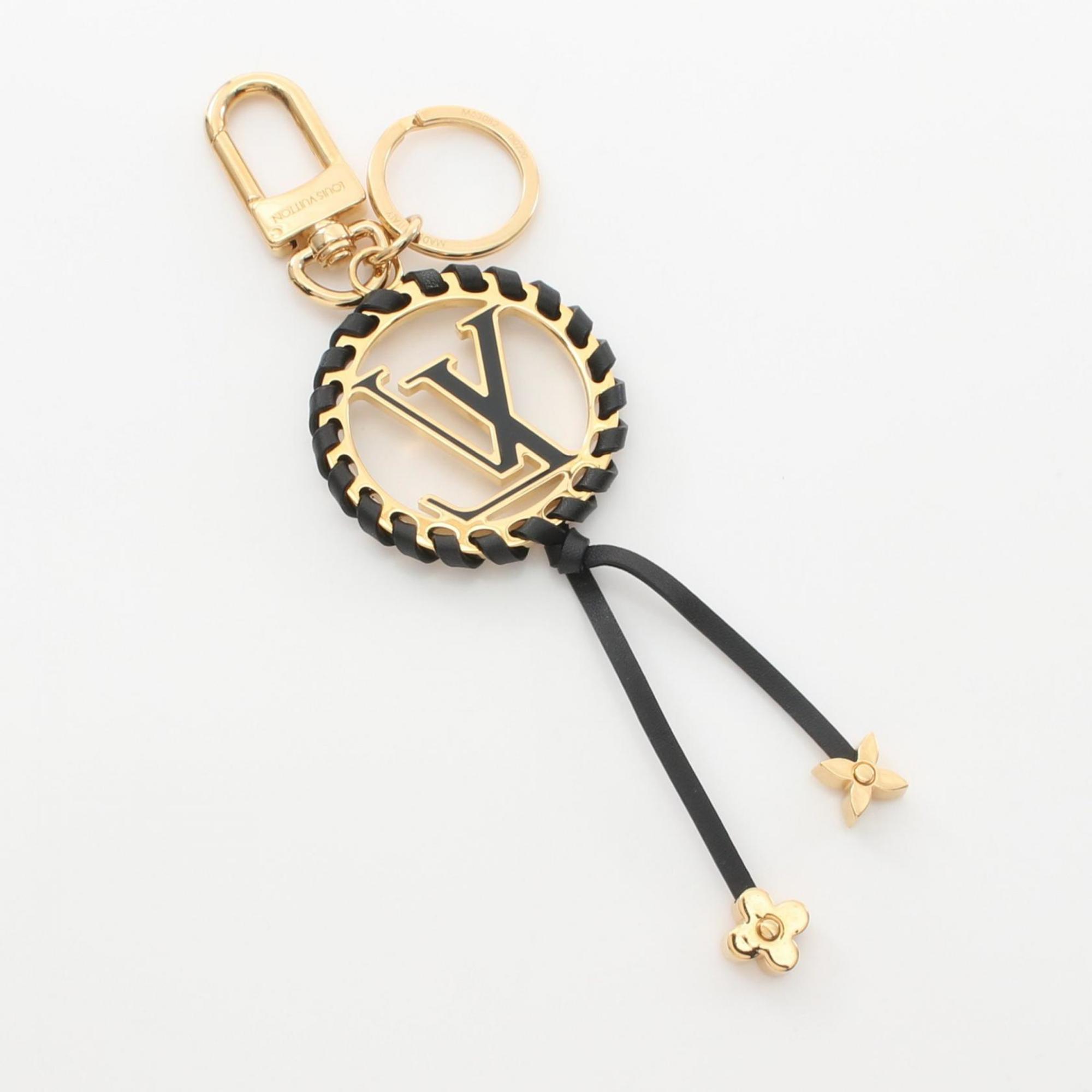 Louis Vuitton LOUIS VUITTON Keychain Leather GP Women's Gold Black M63082